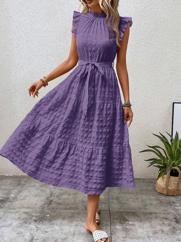 Midi Jurk met Rimpelmouwtjes en Textuur - Maxi Dresses - Jurkjes.co