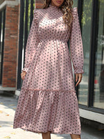 Midi Jurk met Rimpelnek en Polka Dots - Midi Dresses - Jurkjes.co
