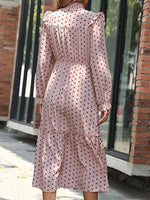 Midi Jurk met Rimpelnek en Polka Dots - Midi Dresses - Jurkjes.co