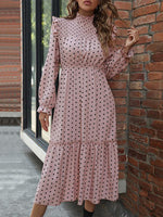 Midi Jurk met Rimpelnek en Polka Dots - Midi Dresses - Jurkjes.co