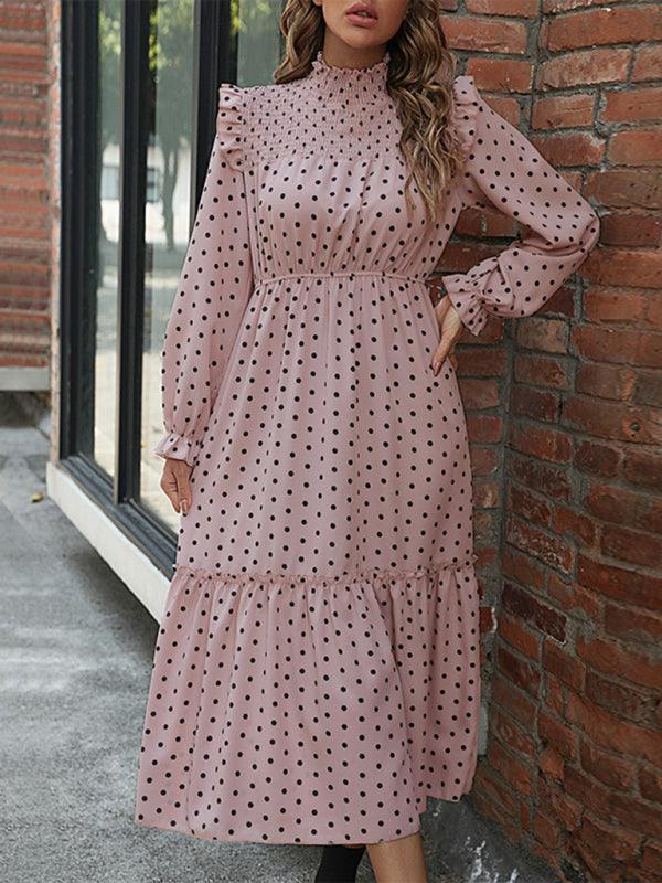Midi Jurk met Rimpelnek en Polka Dots - Midi Dresses - Jurkjes.co