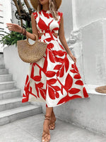 Midi Jurk met Rode Bladerenprint - Maxi Dresses - Jurkjes.co
