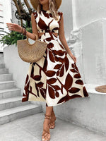Midi Jurk met Rode Bladerenprint - Maxi Dresses - Jurkjes.co
