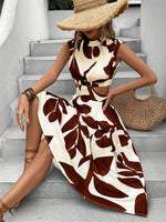 Midi Jurk met Rode Bladerenprint - Maxi Dresses - Jurkjes.co