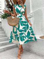 Midi Jurk met Rode Bladerenprint - Maxi Dresses - Jurkjes.co