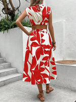 Midi Jurk met Rode Bladerenprint - Maxi Dresses - Jurkjes.co