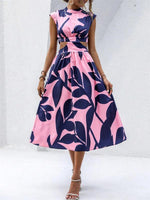 Midi Jurk met Rode Bladerenprint - Maxi Dresses - Jurkjes.co