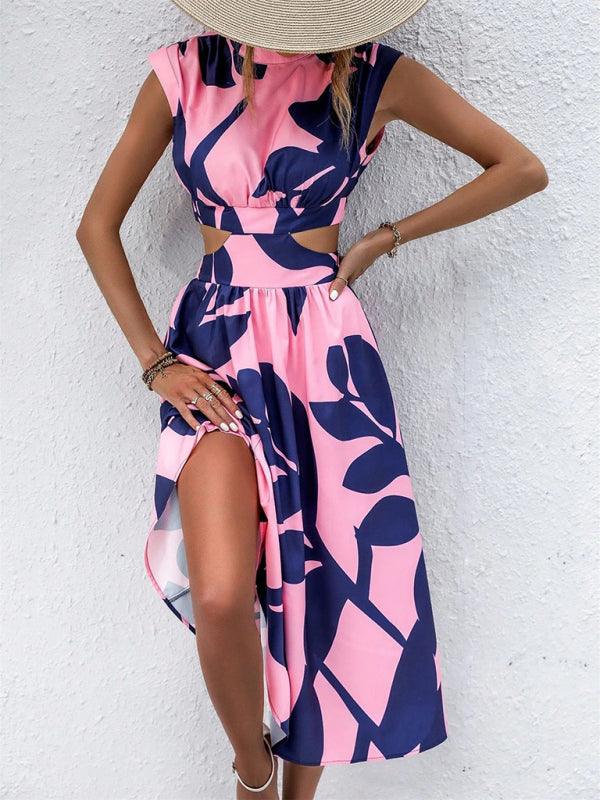 Midi Jurk met Rode Bladerenprint - Maxi Dresses - Jurkjes.co