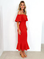 Midi Jurk met Roesel en Effen Kleur - Group4 - Jurkjes.co