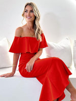 Midi Jurk met Roesel en Effen Kleur - Group4 - Jurkjes.co