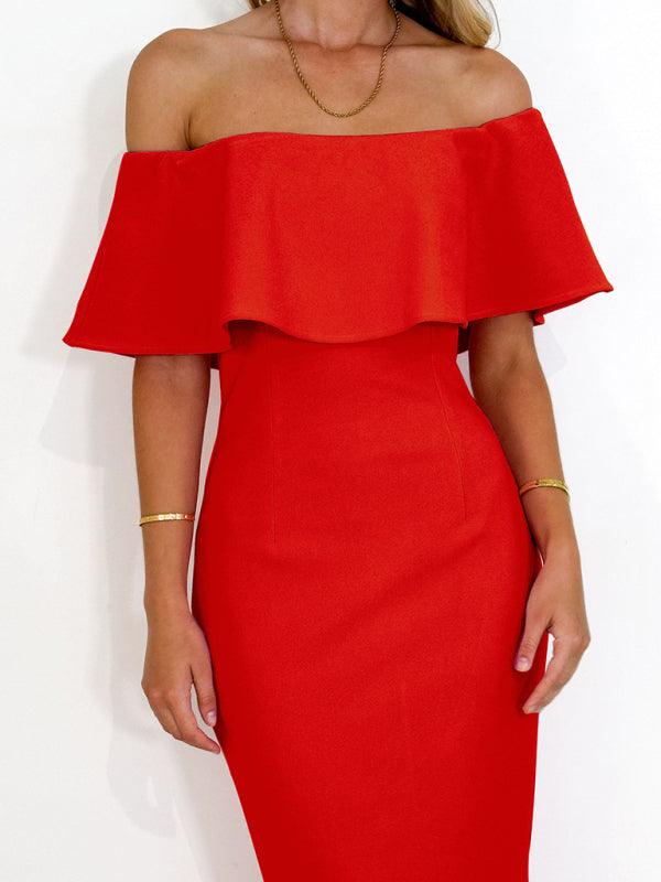 Midi Jurk met Roesel en Effen Kleur - Group4 - Jurkjes.co