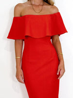 Midi Jurk met Roesel en Effen Kleur - Group4 - Jurkjes.co