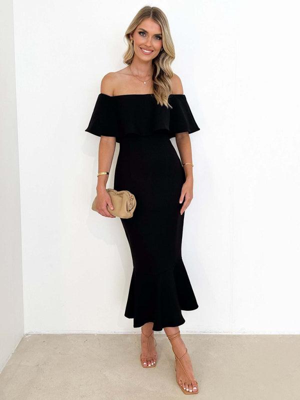 Midi Jurk met Roesel en Effen Kleur - Group4 - Jurkjes.co