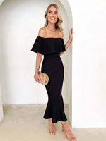 Midi Jurk met Roesel en Effen Kleur - Group4 - Jurkjes.co