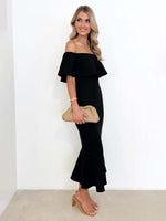 Midi Jurk met Roesel en Effen Kleur - Group4 - Jurkjes.co