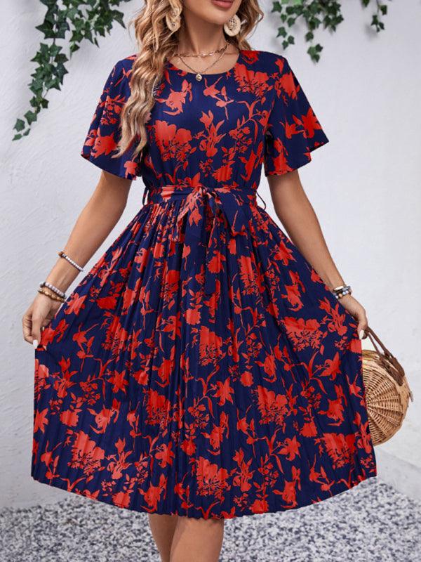Midi Jurk met Ronde Hals en Bloemenprint - Midi Dresses - Jurkjes.co