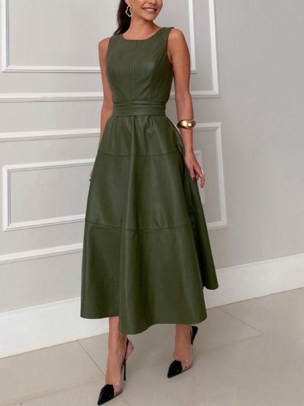 Midi Jurk met Ronde Hals en Effen Kleur - Maxi Dresses - Jurkjes.co