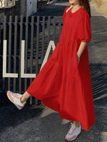 Midi Jurk met Ronde Hals en Effen Kleur - Maxi Dresses - Jurkjes.co