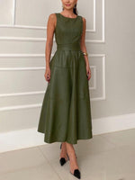 Midi Jurk met Ronde Hals en Effen Kleur - Maxi Dresses - Jurkjes.co