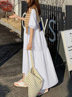 Midi Jurk met Ronde Hals en Effen Kleur - Maxi Dresses - Jurkjes.co