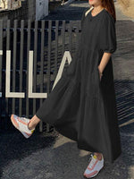 Midi Jurk met Ronde Hals en Effen Kleur - Maxi Dresses - Jurkjes.co