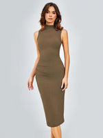 Midi Jurk met Ronde Hals en Effen Kleur - Midi Dresses - Jurkjes.co