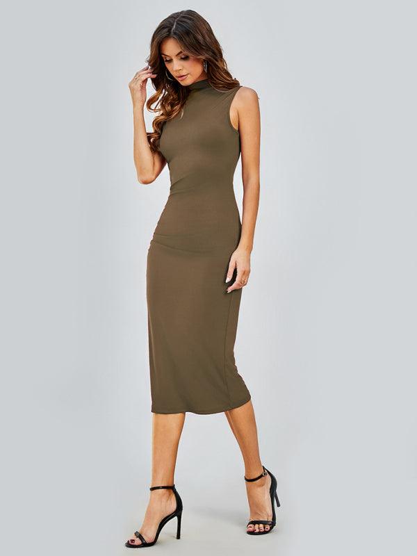 Midi Jurk met Ronde Hals en Effen Kleur - Midi Dresses - Jurkjes.co