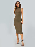 Midi Jurk met Ronde Hals en Effen Kleur - Midi Dresses - Jurkjes.co