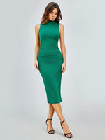 Midi Jurk met Ronde Hals en Effen Kleur - Midi Dresses - Jurkjes.co