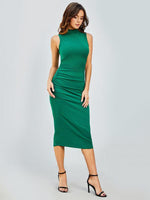 Midi Jurk met Ronde Hals en Effen Kleur - Midi Dresses - Jurkjes.co