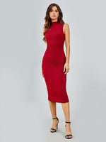 Midi Jurk met Ronde Hals en Effen Kleur - Midi Dresses - Jurkjes.co