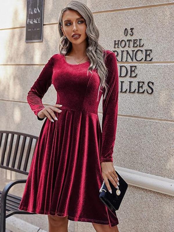 Midi Jurk met Ronde Hals en Fluweel - Midi Dresses - Jurkjes.co