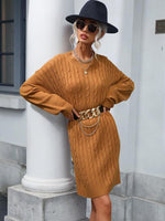 Midi Jurk met Ronde Hals en Kabelbreisel - Mini Dresses - Jurkjes.co