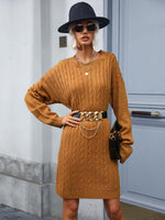 Midi Jurk met Ronde Hals en Kabelbreisel - Mini Dresses - Jurkjes.co