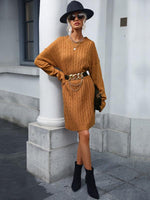 Midi Jurk met Ronde Hals en Kabelbreisel - Mini Dresses - Jurkjes.co