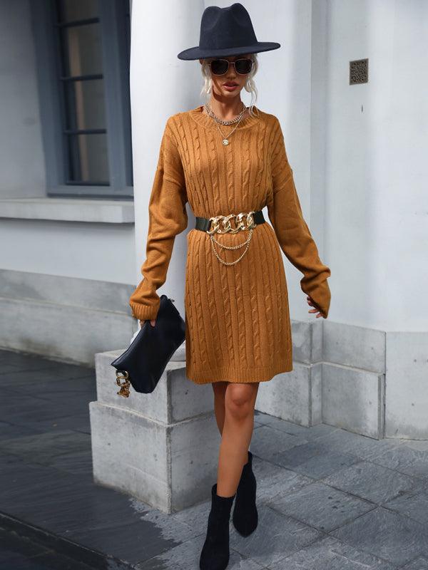 Midi Jurk met Ronde Hals en Kabelbreisel - Mini Dresses - Jurkjes.co