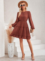 Midi Jurk met Ronde Hals en Ruffles - Mini Dresses - Jurkjes.co
