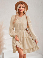 Midi Jurk met Ronde Hals en Ruffles - Mini Dresses - Jurkjes.co