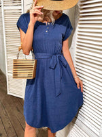 Midi Jurk met Ronde Hals en Tailleband - Mini Dresses - Jurkjes.co