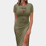 Midi Jurk met Ruches en Zijsluiting - Women Summer Dress - Jurkjes.co