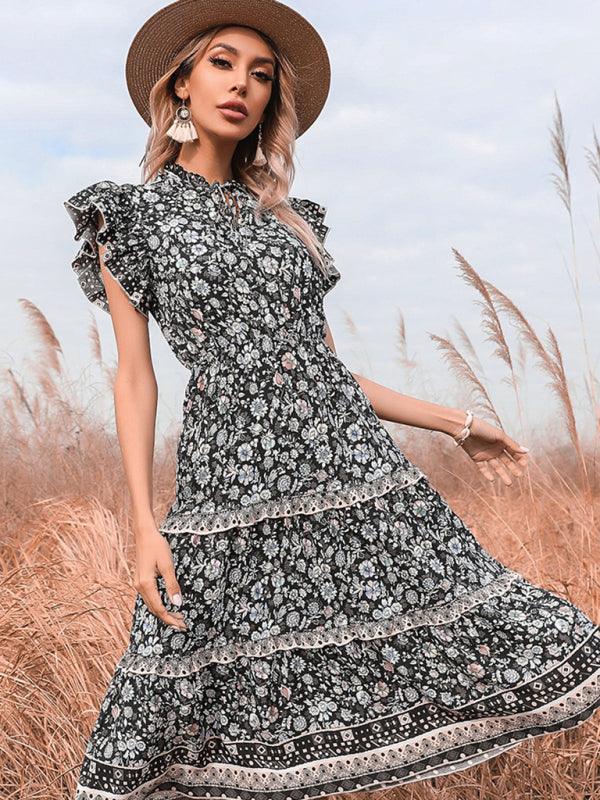 Midi Jurk met Ruffle en Bloemenprint - Midi Dresses - Jurkjes.co