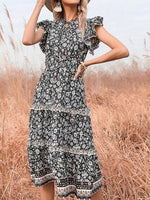 Midi Jurk met Ruffle en Bloemenprint - Midi Dresses - Jurkjes.co