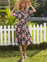 Midi Jurk met Ruffle Mouwen en Bloemenprint - Midi Dresses - Jurkjes.co