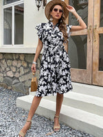 Midi Jurk met Ruffle Mouwen en Bloemenprint - Midi Dresses - Jurkjes.co