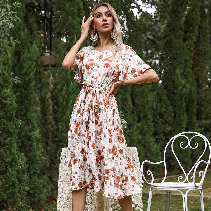 Midi Jurk met Ruffle Mouwen en Bloemenprint - Midi Dresses - Jurkjes.co