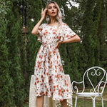 Midi Jurk met Ruffle Mouwen en Bloemenprint - Midi Dresses - Jurkjes.co