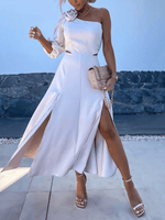 Midi Jurk met Schuine Schouder en Hoge Split - Group9 - Jurkjes.co