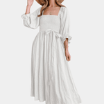 Midi Jurk met Smock Taille en Strik - Women Summer Dress - Jurkjes.co