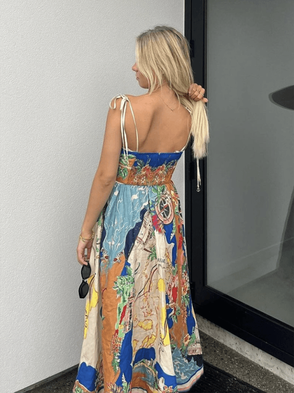 Midi Jurk met Spaghetti Bandjes en Print - Group11 - Jurkjes.co