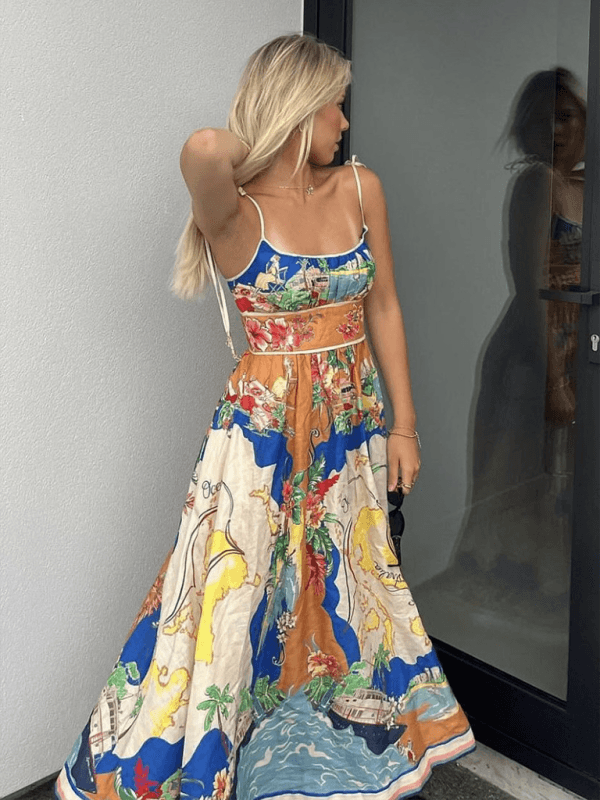 Midi Jurk met Spaghetti Bandjes en Print - Group11 - Jurkjes.co